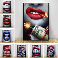 selflessly scandinavia wall art sexy red lips and money canvas paintings for living room modern posters and prints home decor