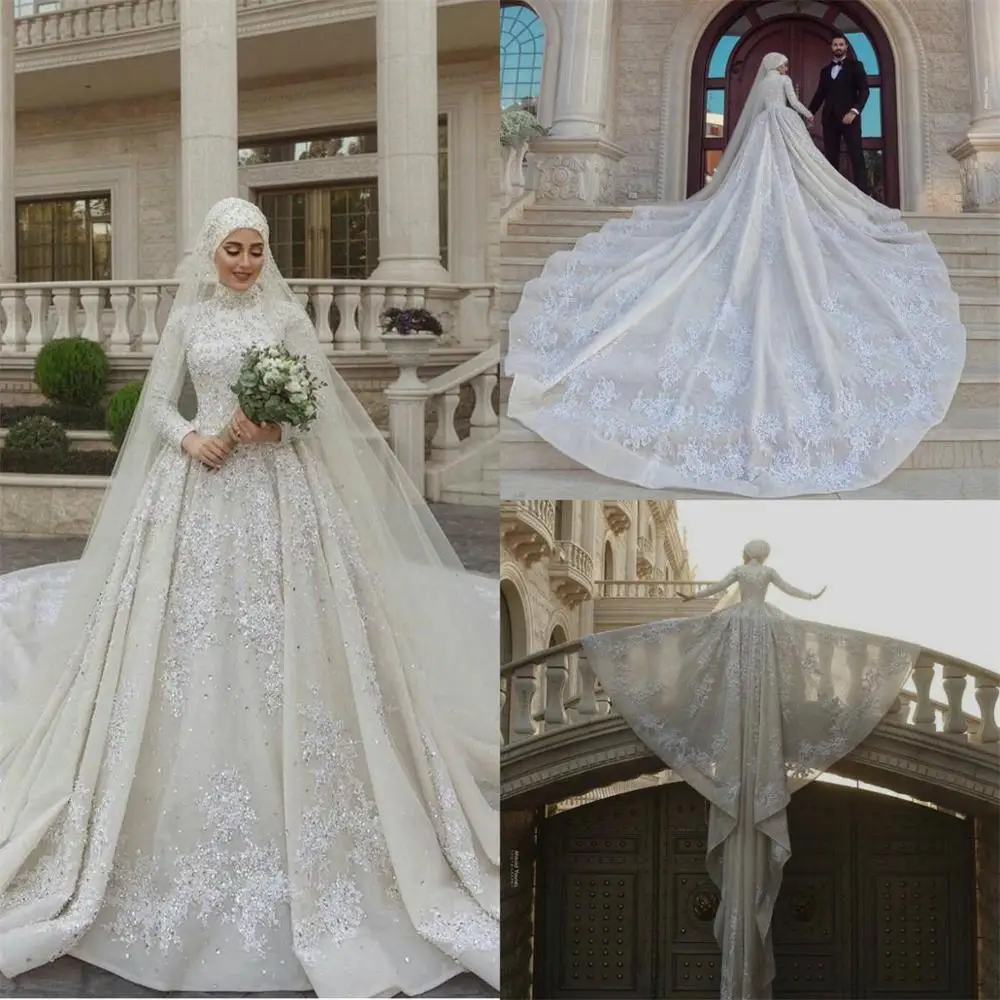 فستان زفاف إسلامي مع حجاب ترتر لامع مقاس كبير فاخر الشرق الأوسط 2021 Reviews 2104 Item Arnob1005 Ar Nobon Site