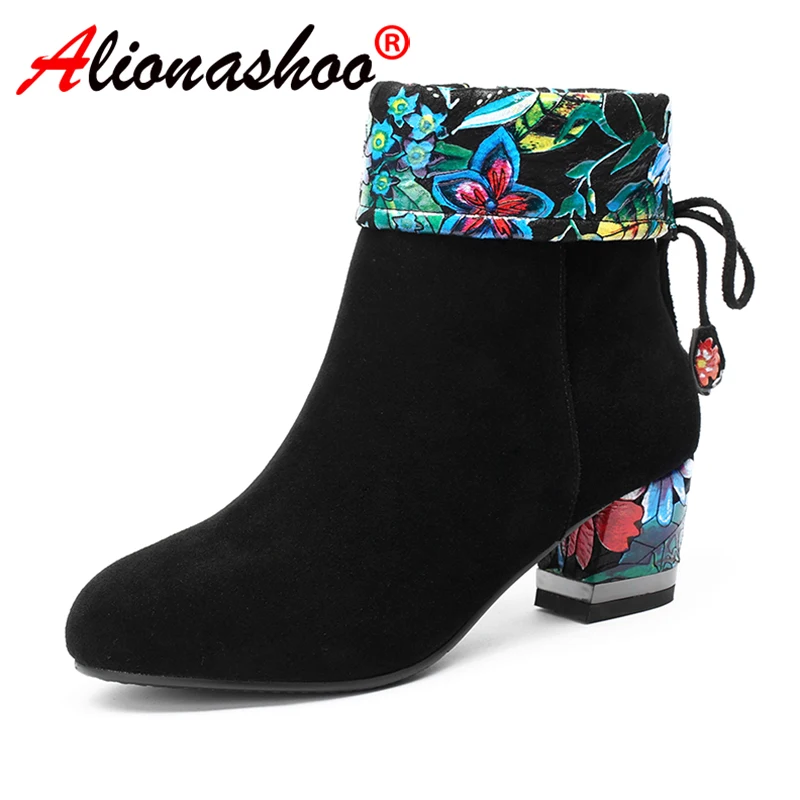 

2020 Spring New Women Ankle Boots Marten Ankle Boots Autumn Winter Printing Womens Motorcycle Boots Shoes Women Plus Size 34-43