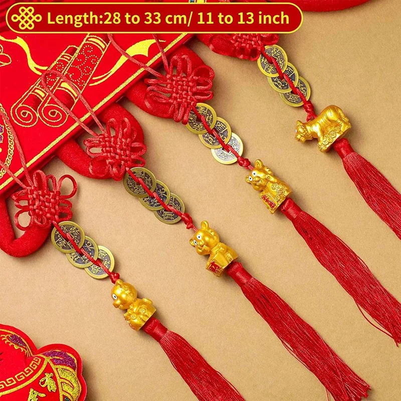 8 PCS Chinese Knot Tassel Hanging Pendant 2022 New Year Tiger Feng Shui Coins Lucky Charm Decoration For Home Office | Дом и сад