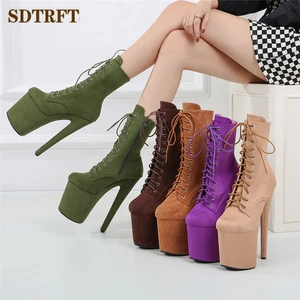 SDTRFT Brand Stilettos 20cm Thin Heels Ankle boots Platforms Shoes Woman Botas Mujer Nightclub Cosplay Suede Fetish Ballet Pumps