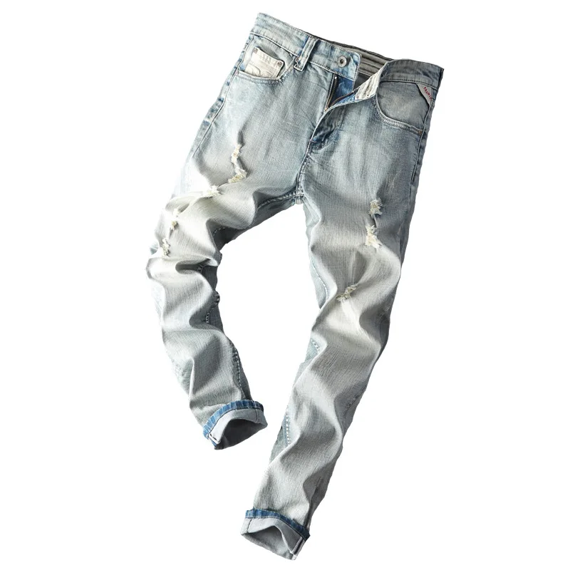 

LOVZON In The Spring Of The New Light Color Pants Elastic Small Straight Jeans Young Han Edition Cultivate One's Morality Men's