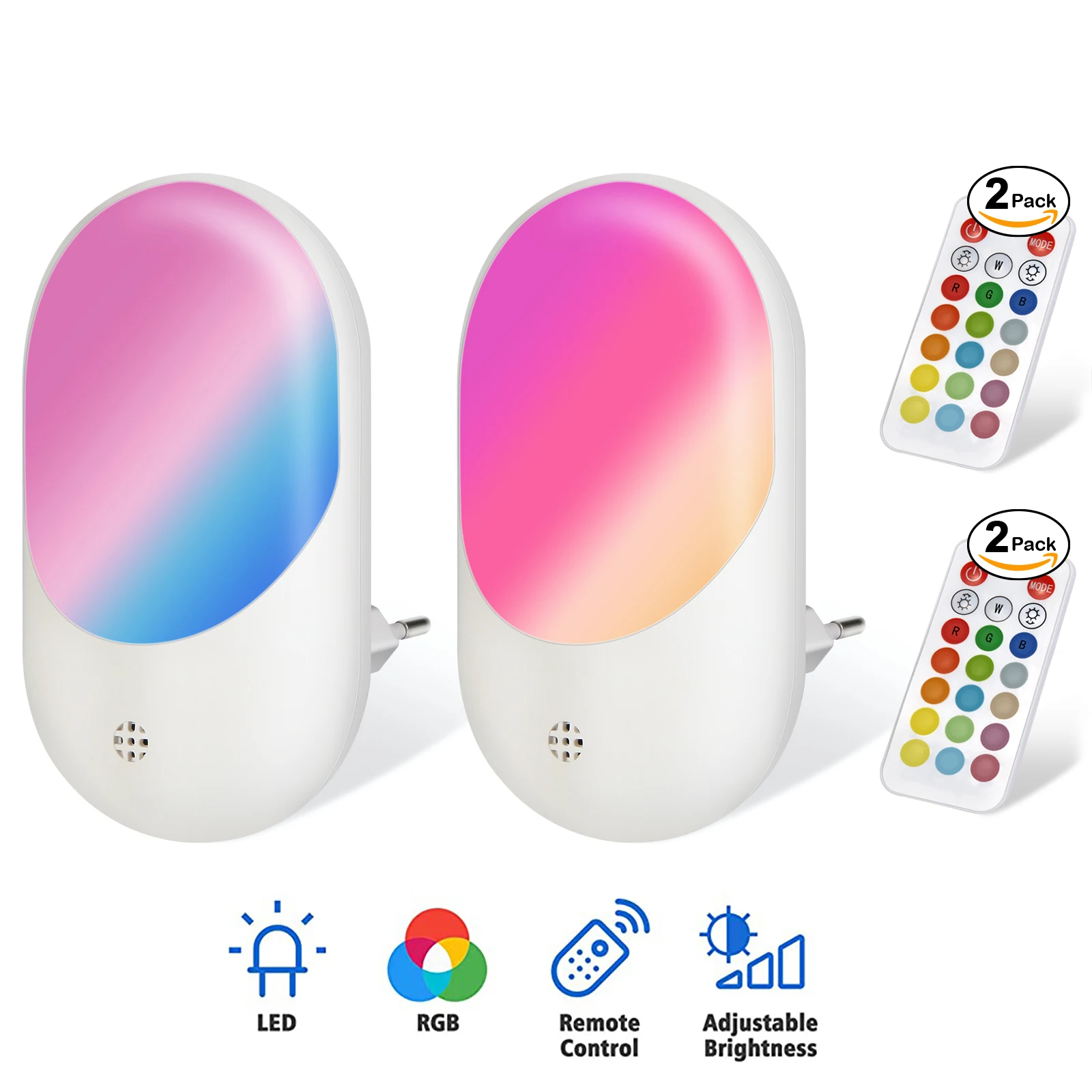 

1/2 Pcs RGB Night Light 16 Colors LED Remote Control Dimmable Night Lights EU/US/UK Plug,For Baby Kids Room Bedroom Wall Lamp