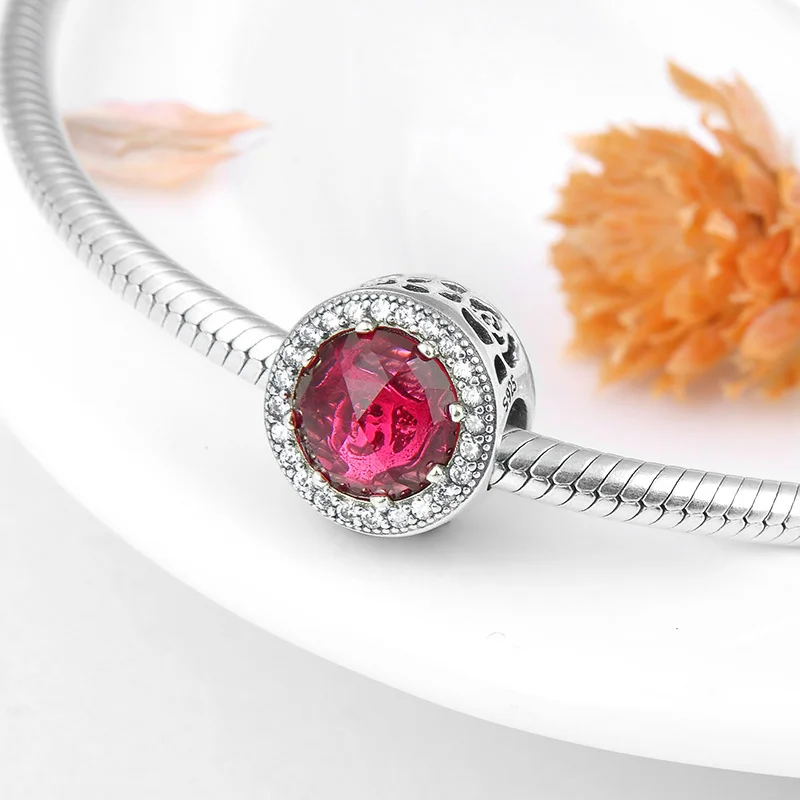 Бусины из серебра 925 пробы с красной розой и фианитами | Украшения аксессуары