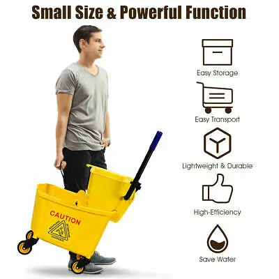 Commercial Mop Bucket Side Press Wringer on Wheels Cleaning 26 Quart Yellow | Инструменты