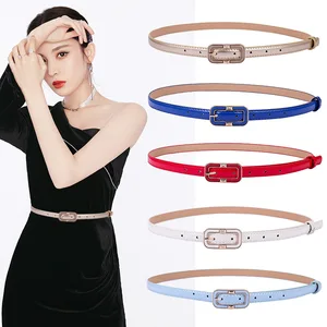 Women Fashion Candy Colors PU Belts Luxury Brand Square Buckle Strap For Jeans Dress Casual Black Ladies Female Thin Waistband