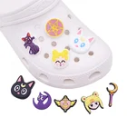 1 шт. милые мультяшные моряки Crocs Charms Sailor Moons Princess Pink Designer Cat Оптовая аксессуары для девочек, детей, детей, ПВХ, японские булавки в стиле каваи, Luna Pin, декоративные сандалии, сделай сам, пряжка