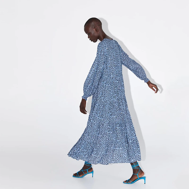 ZA Новинка осени модные платья для женщин с принтом длинный рукав миди платье