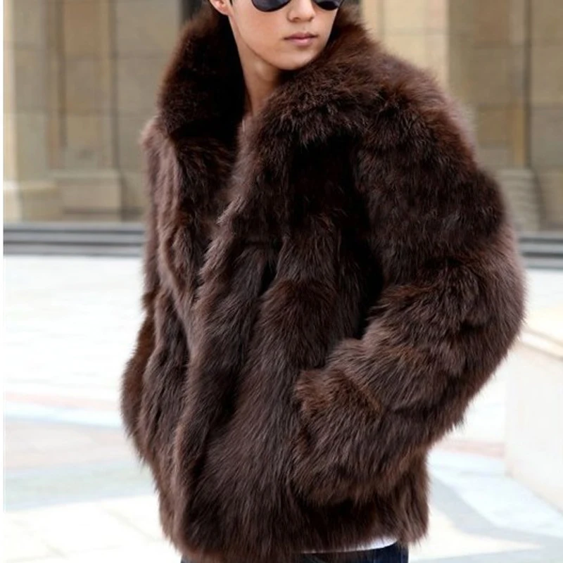 Новое поступление мужские роскошные меховые пальто с отложным воротником