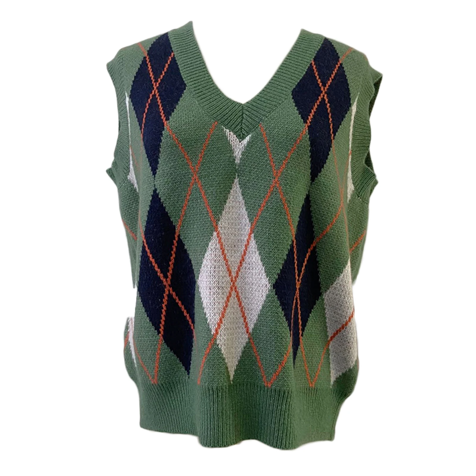 

Womens V Neck Sweater Vest Classic Sleeveless Argyle Printed Loose Knit Tank Tops