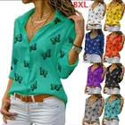 Рубашка женская с принтом бабочки, свободная рубашка с лацканами, одежда 2021, блузка, Топ Y2k, размера плюс