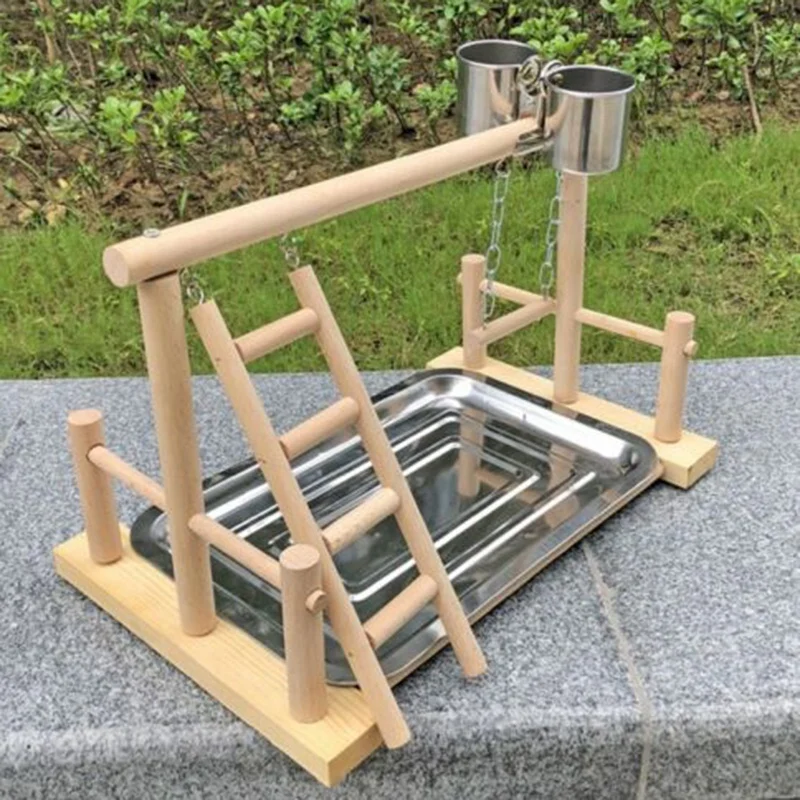 

Попугай деревянная подставка для отслеживания активности центр Лестничные Качели поднос чашки птицы окуня играть стеллаж для выставки тов...