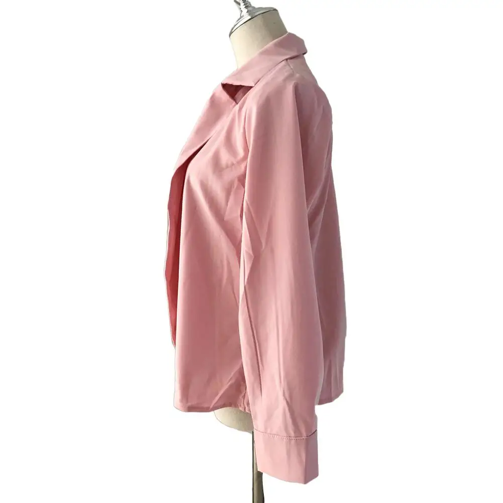

Women Blouse Solid Color V Neck Long Sleeve Cross Wrapped Blouse Loose Office Shirt Women's Clothing 2021