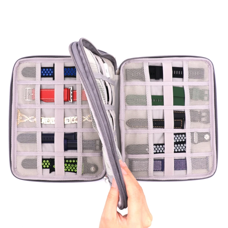 

18 Slots Watch Strap Storage Case Watchband Holder Organizer Box Zipper Bag Travel Portable Double Layer Bracelet Pouch