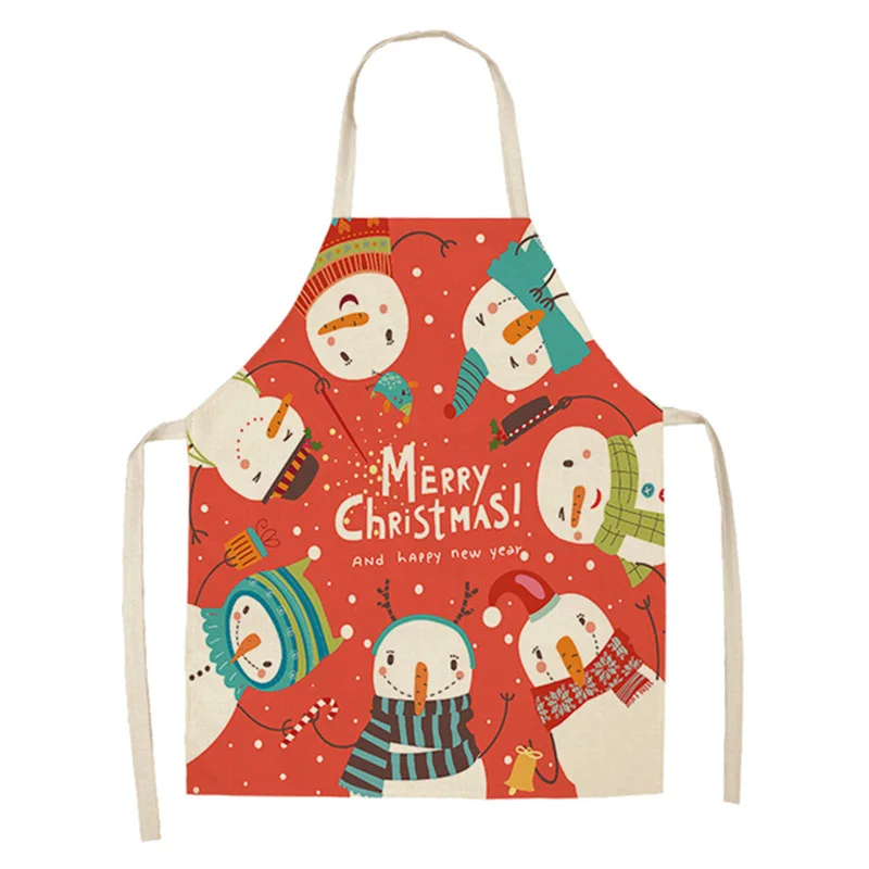 

Creative Christmas Printed Women Kitchen Aprons Waterproof Cooking Oil-proof Cotton Linen Antifouling Chef Apron Man Kid Aprons