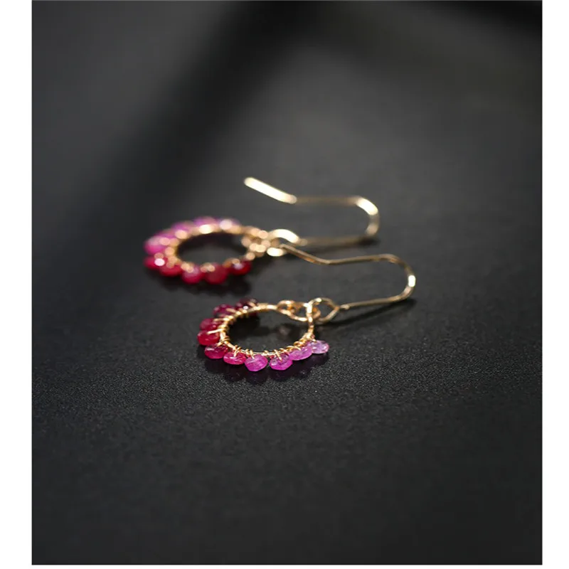 Серьги DMBS049 с градиентом и красным сапфиром женские желтые серьги под золото 14 к