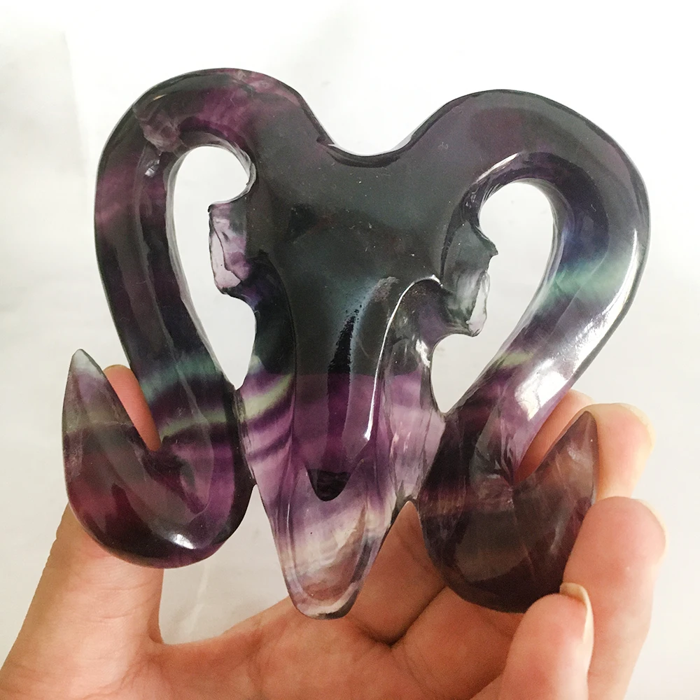 Натуральный флюорит овечья Голова Череп ручная резьба Кварц Хрустальный Рог