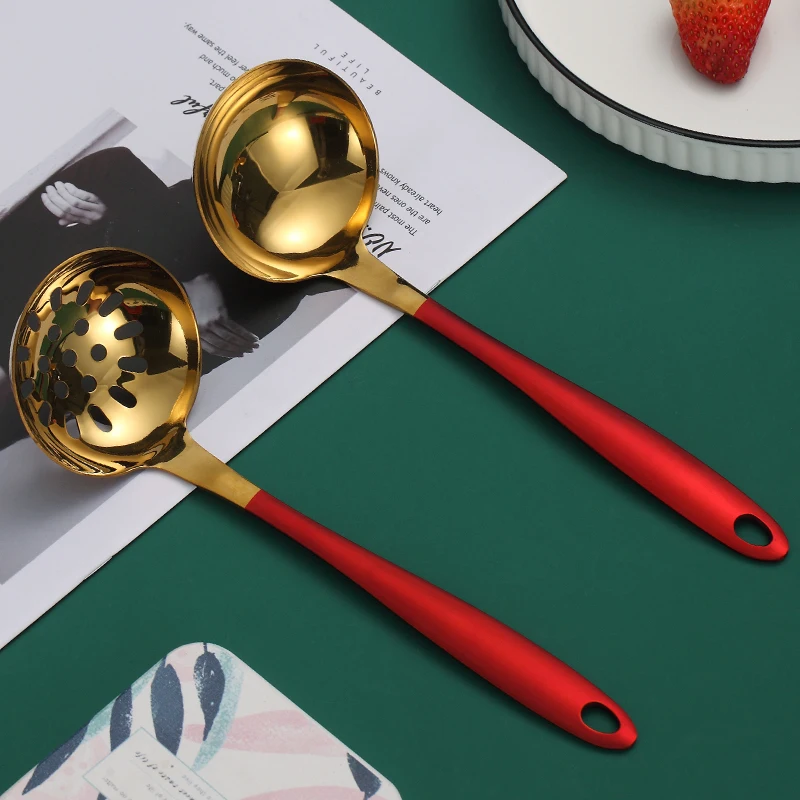 VandHome цветная ложка для супа из нержавеющей стали дуршлаг с длинной ручкой