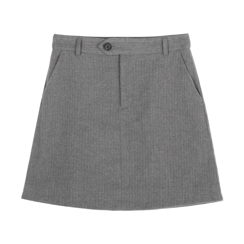 

Basic High Waist Thin Woolen A-line Skirt Women 2021 Winter Korean Version Of All-match Mini Skirt