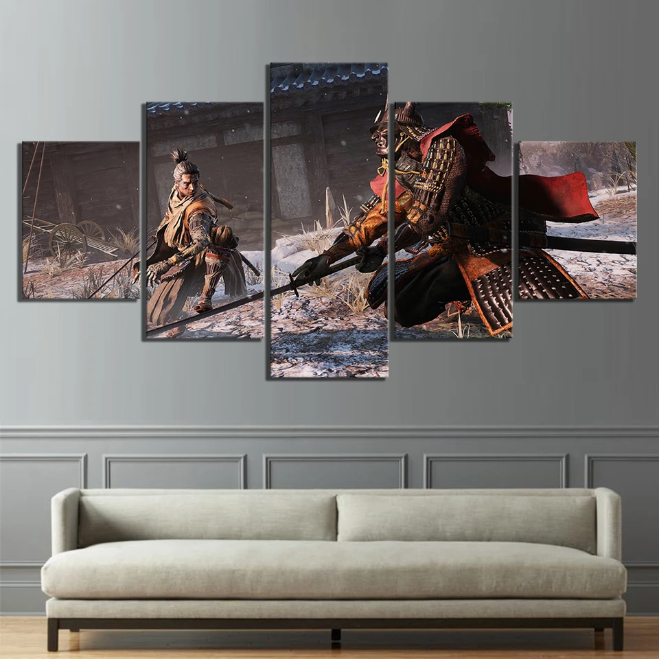 No Framed 5 Panel Sekiro Shadows Die Twice Samurai Game Wall Art Canvas Posters Pictures Paintings Home Decor for Living Room |
