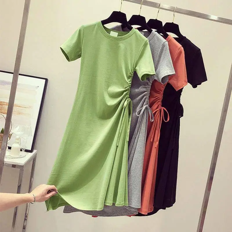 Summer Dresses Casual Cotton Girls Dress Avocado Green Long Section Waist Costume Slim Party Big Kids Teenage Women Clothes