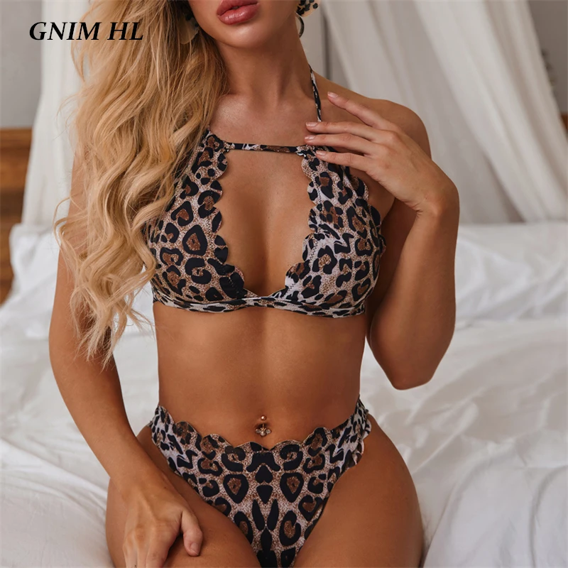 Женский купальник с высокой талией GNIM бикини вырезом и открытой спиной 2020 |