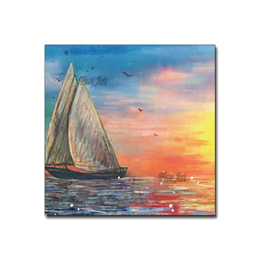 

Boat On Sea Art 100% Handmade Oil Painting Canvas Gold Paintings Wall Pictures Art Wall Artwork For Dining Room Decoration