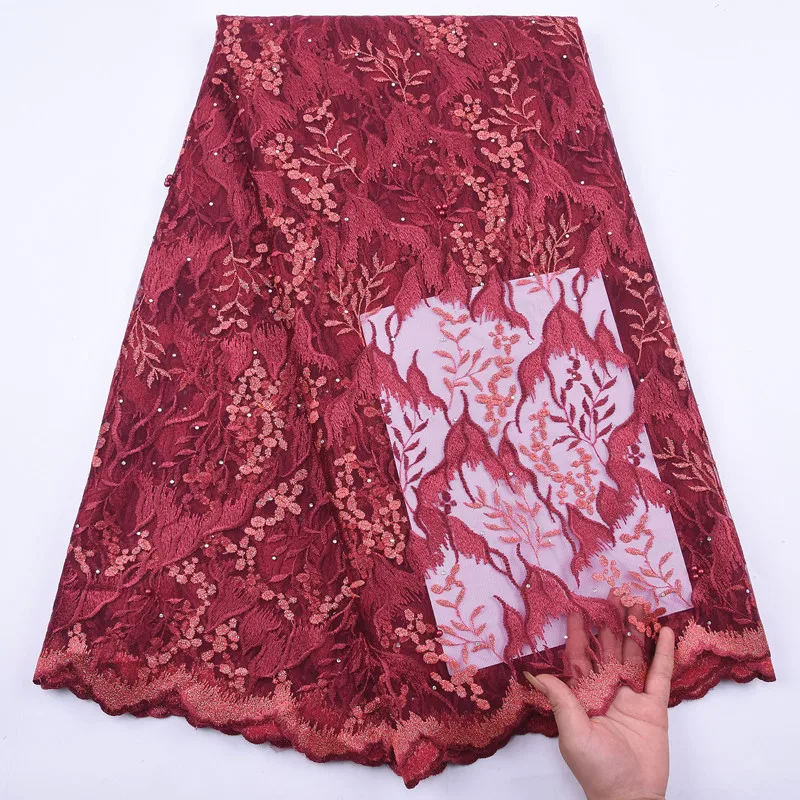 

Hot Sale French Tulle Lace Fabric African Lace Fabric With Stone Embroiderey Nigerian Mesh Lace For Wedding Party 5Yards