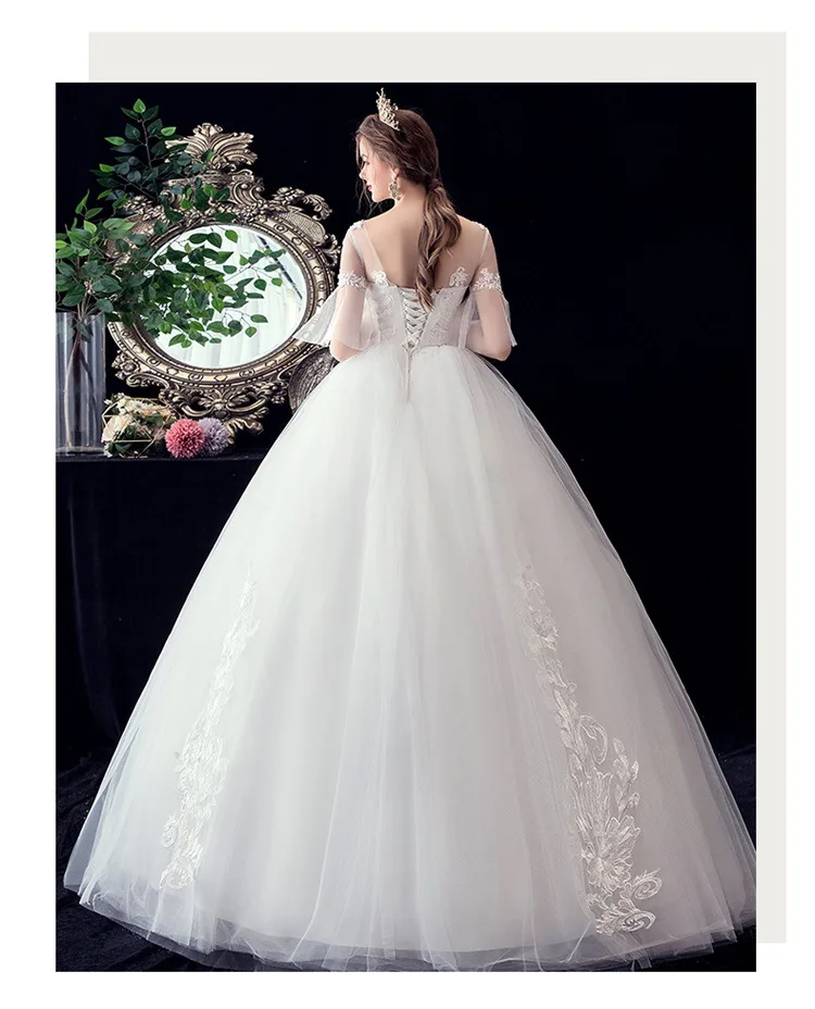 

2021 Elegant Lace Wedding Dress Vestido De Noiva Fashion Half Flare Sleeve Princess Bride Dress Floor-length Wedding Ball Gowns