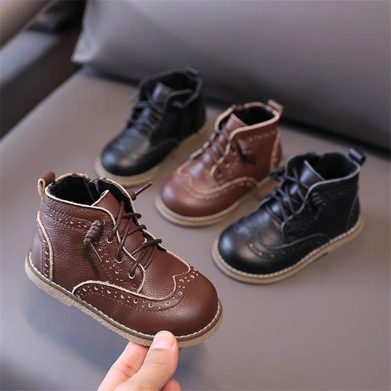 DIMI/зимняя детская обувь из натуральной кожи Ботинки Martin для мальчиков и девочек