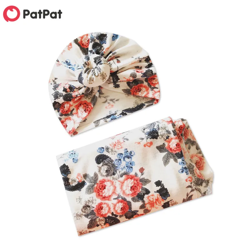 PatPat повторяющиеся пеленки с цветами одеяло и повязка на голову хлопок печатных