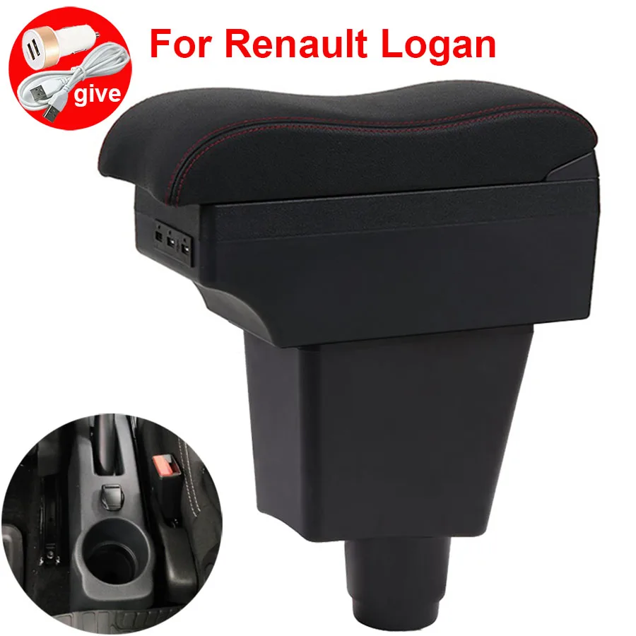 

For Renault Logan Armrest box Interior special Retrofit parts Center Car Armrest box Center Storage box with USB LED light