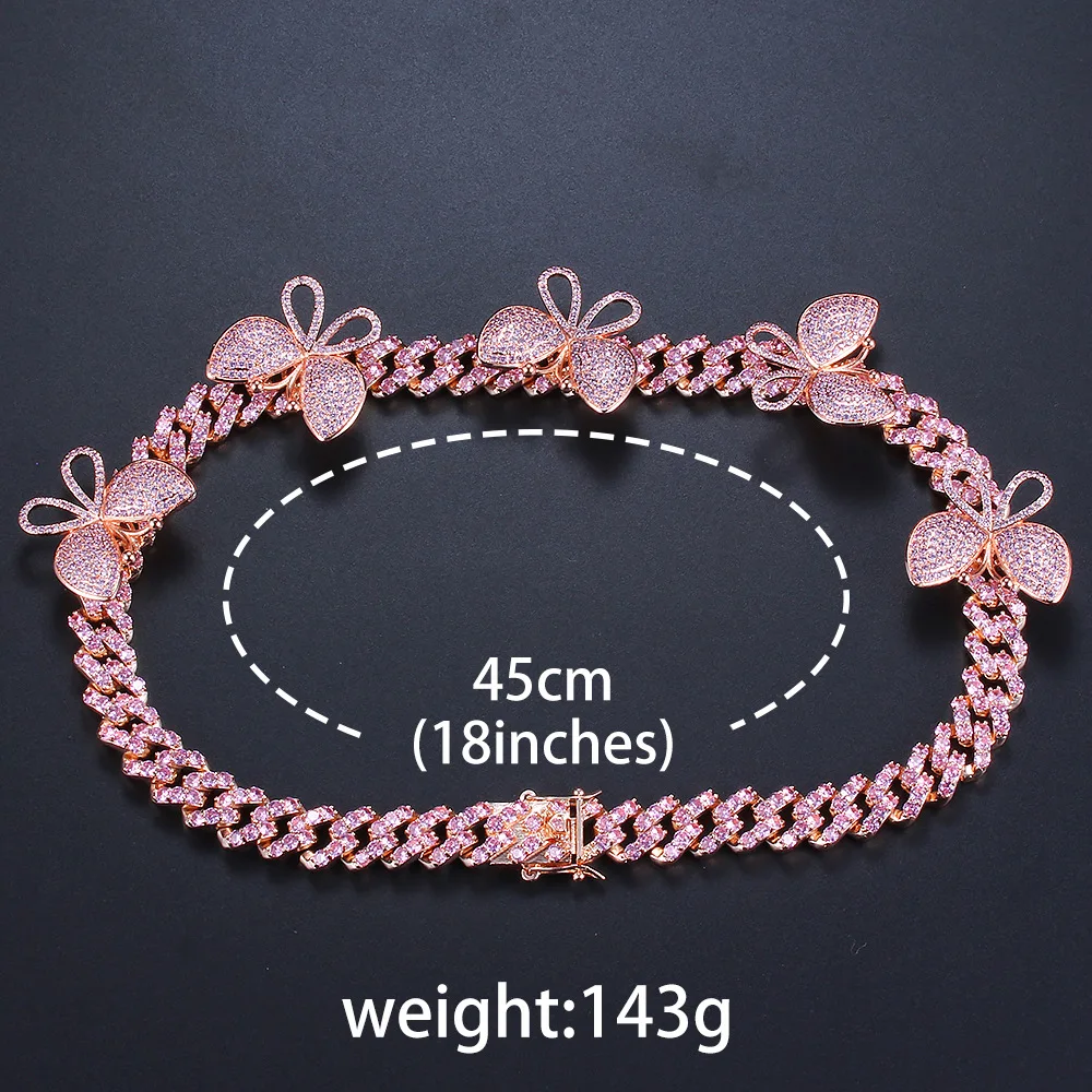 

Hip Hop Gold Silver Color Five Butterfly Necklace Full With Bling Zircon Stone Long Link Chain Necklaces For Men Women Necklace