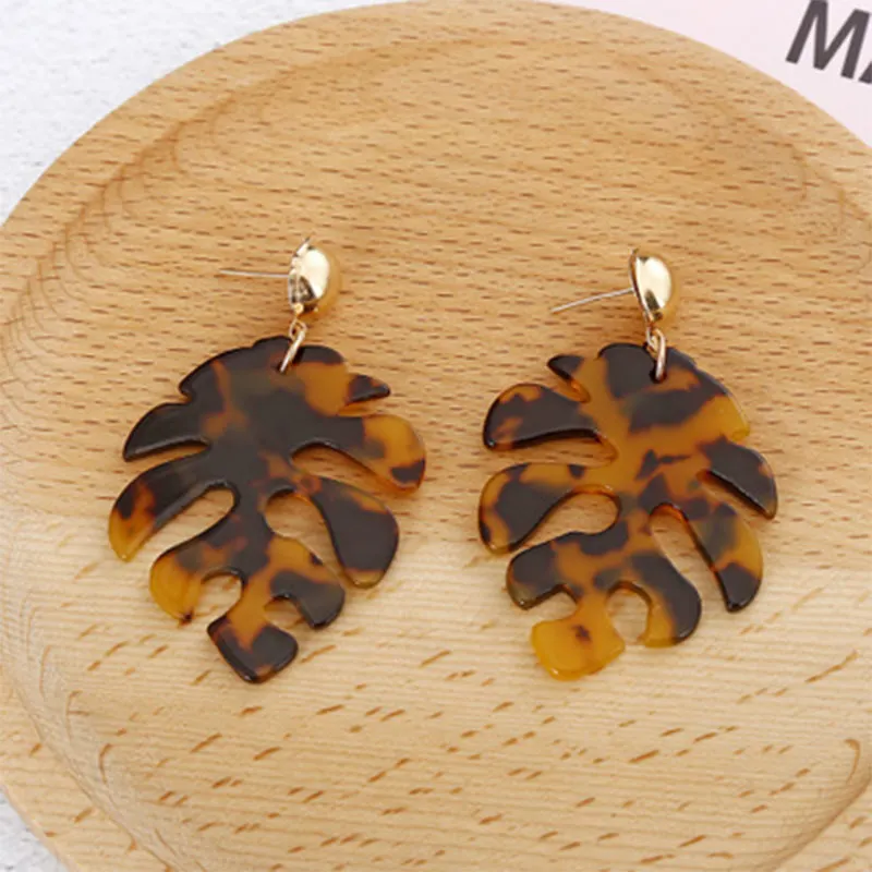 Популярные Длинные подвесные акриловые серьги в богемном стиле с листьями