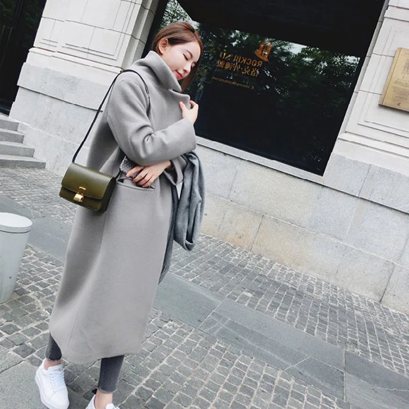 

Women Wool Coat 2019 Winter New Casual Korean Version Slim Long Coat Full Sleeve Suit Collar Womens Plus Size Fashions Coats