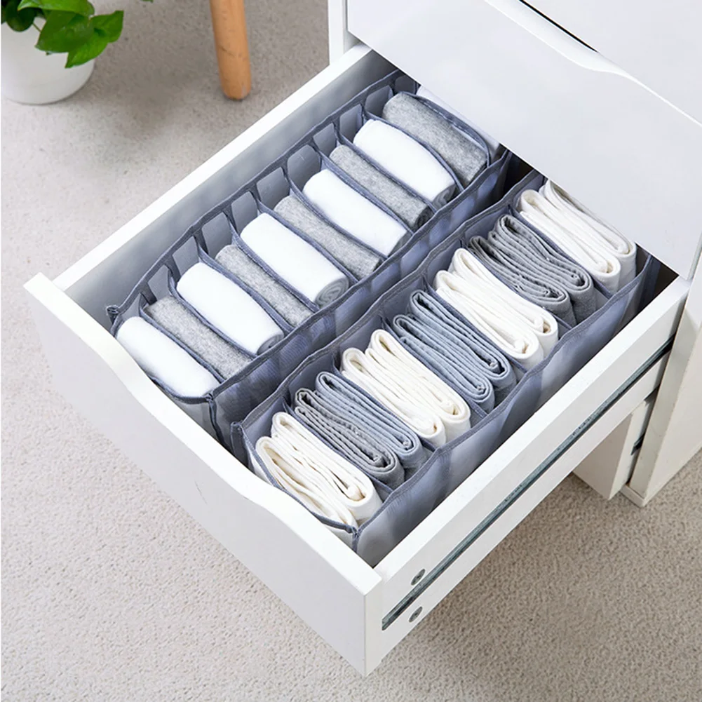 

Household Mesh Underwear Storage Box Drawer Practical Wardrobe Divider Bra Socks Organizer Case with 7/11 Grids Nylon Split Box