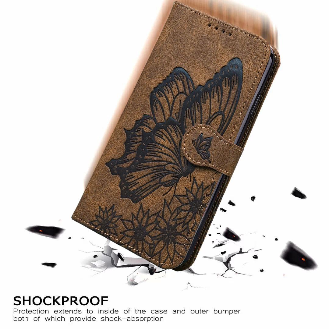 

Embossing Leather Case for OPPO A73 5G Wallet Cover Card Holder Vintage Butterfly Pattern Shockproof Full Body Protection Coque