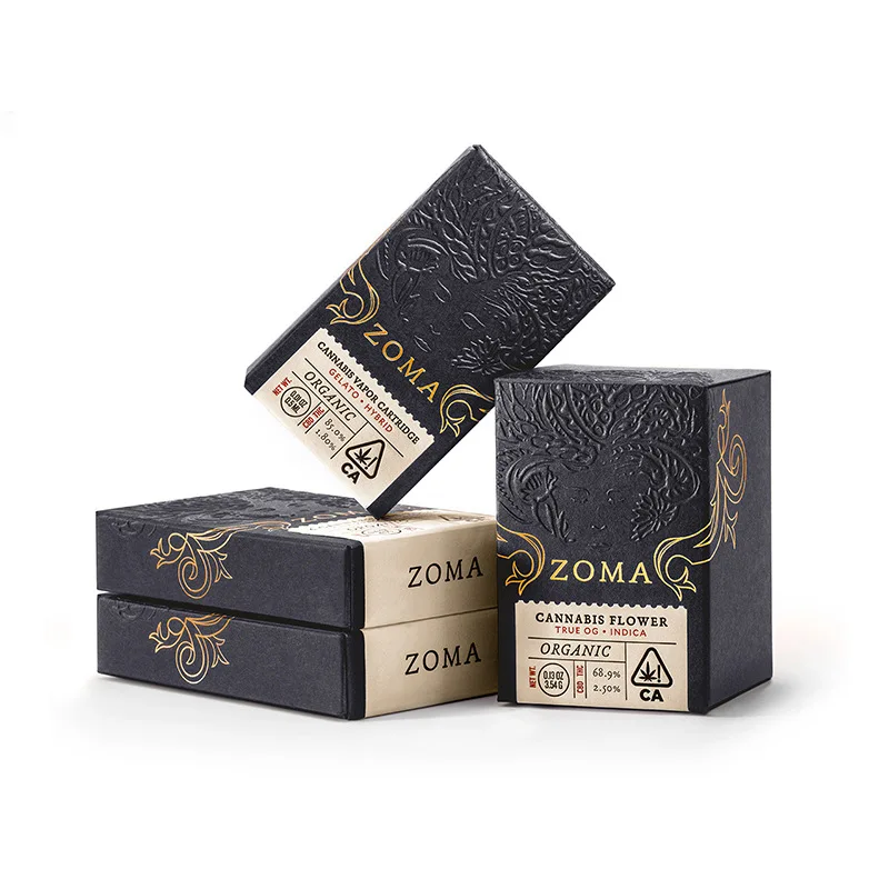 Черно белая картонная коробка с уф лазерной выпуклой печатью индивидуальная