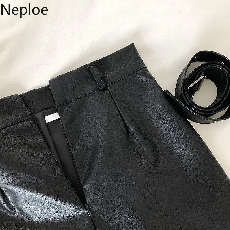 Neploe осень зима диагональная молния необычная кожаная юбка Модная высокая талия