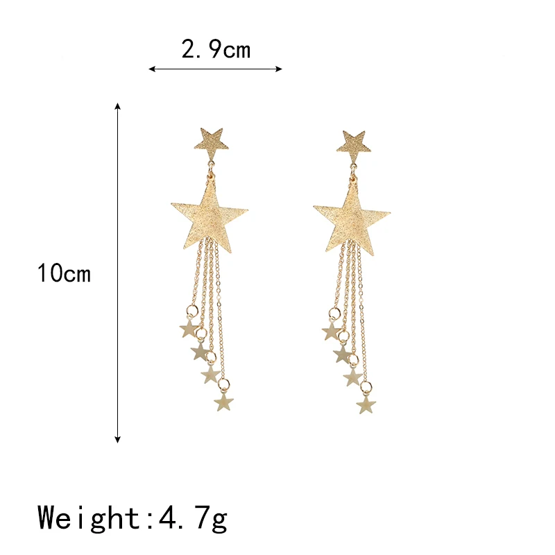 Корейские массивные серьги с пентаграммой и звездой длинные кисточками для
