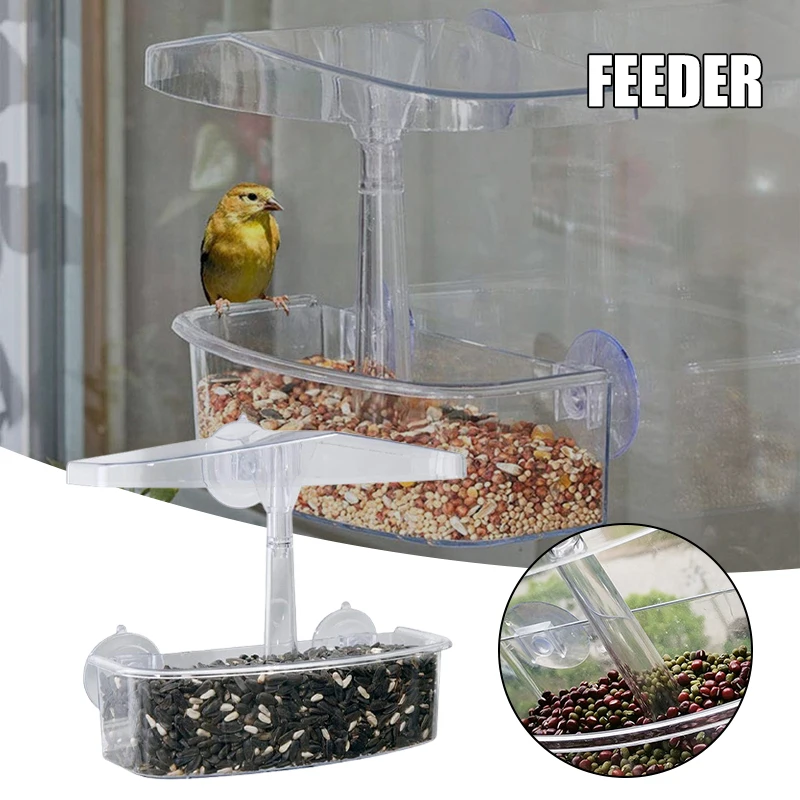 Alimentador de Pássaro Janela de Visualização Alimentador de Água Montagem tipo Casa Transparente Alimentadores Pássaro Bandeja Birdhouse Animal Estimação Ventosa Tn88