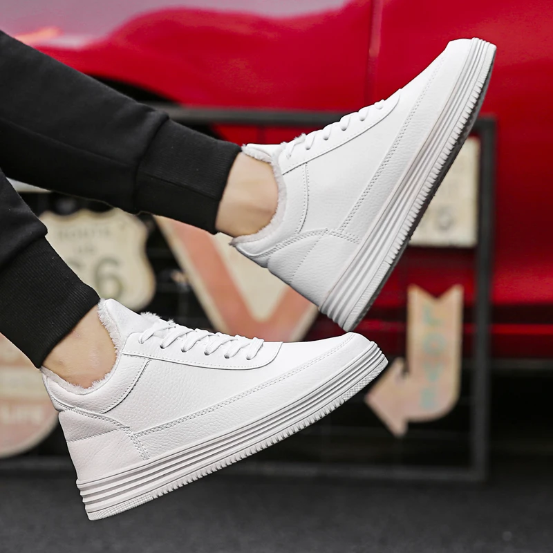 

BomKinta Winter Casual Shoes For Men Comfortable Plush Keep Warm Lace-up Adult Male Sneakers High Top Fashion Black Footwear