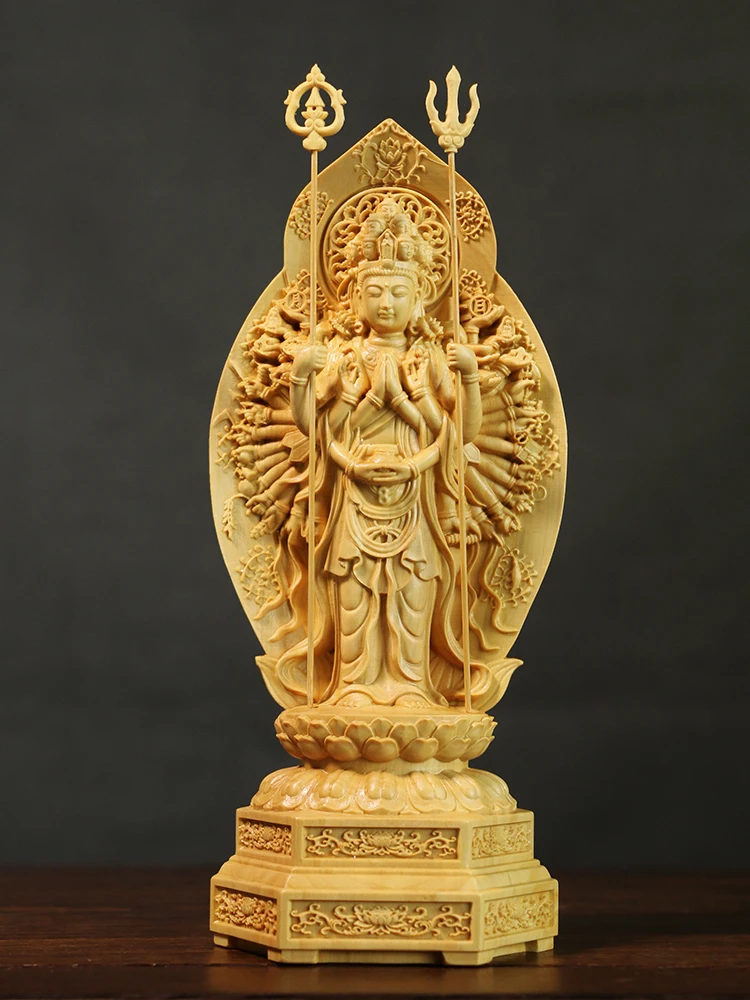 

Искусственная Скульптура Фэн-шуй, украшение для дома, статуя Будды из массива дерева, поклонение тысячам, домашний декор Гуаньинь