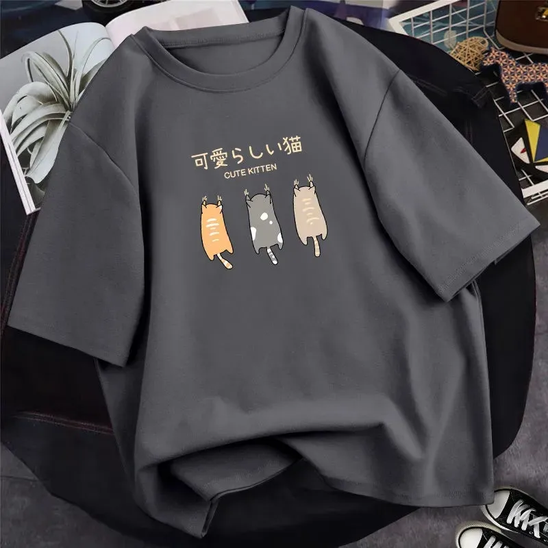 

Short-sleeved Male White Printing Students Lovely Couple Japanese Boy Men Party Loose Blue Red Colorful Casual T-shirt
