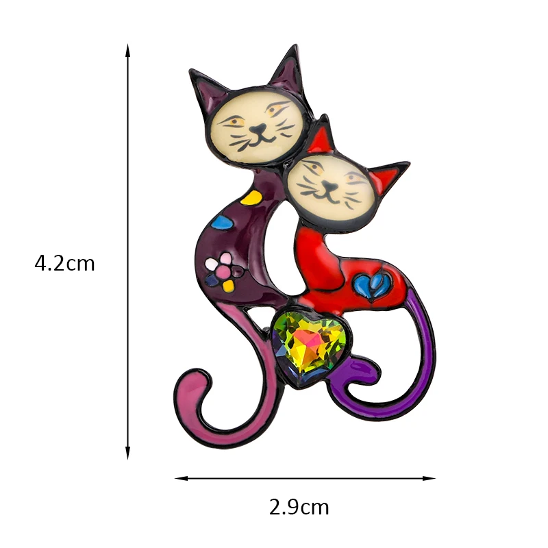 

Wuli&baby Cute 2 Cats Brooches 4-color Flower Enamel Pets Animal Party Casual Brooch Pins For Women Gifts