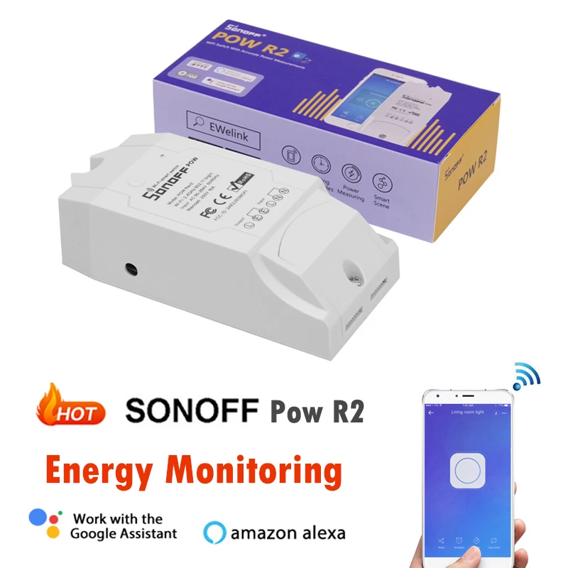 

Sonoff POW R2 WiFi DIY Switch 16A Real Time Power Consumption Measure Smart Home Automation Work With EWelink Alexa Google Home