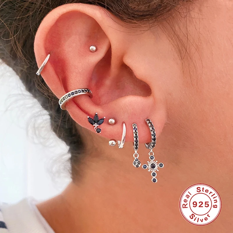 Женские серьги-гвоздики в виде короны и клевера из серебра 925 пробы | Украшения