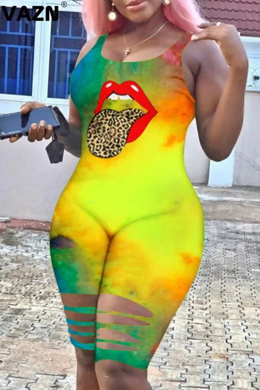 VAZN красочные 2020 летние пикантные женские желтый принт до середины сексуальный