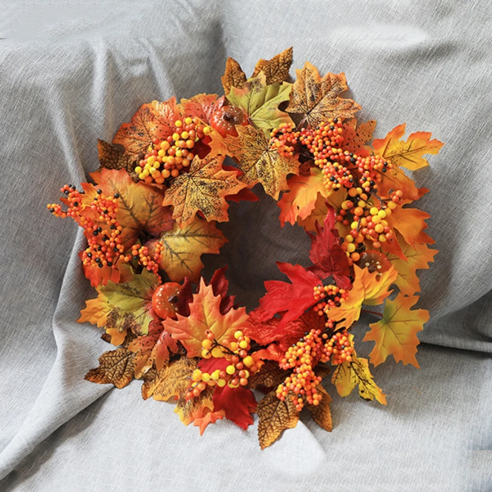 Искусственный венок «сделай сам», гирлянда рама из ротанга, тыква, ягоды, сосна, клен, украшение на Хэллоуин, День благодарения