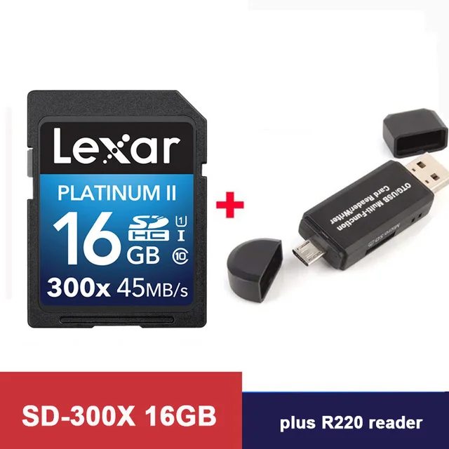 16G Plus R220 Lexar камера; sd-карта Platinum II 300x SDHC 16 Гб UHS-I/U1 до 45 МБ/с. читать флэш-память для видео высокой четкости, Прямая поставка - Емкость: 16G Plus R220